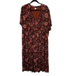 Good Hart by Matilda Jane Short Sleeve Tie Maroon Floral Midi Dress Sz XL GUC